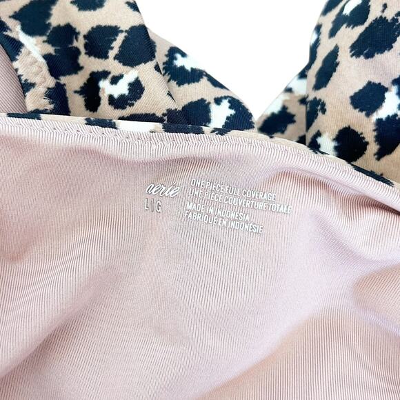 Aerie Leopard Print One Piece Full Coverage Bathing Suit Sz L - Picture 2 of 3